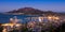 Panoramic Aerial night view of Zakynthos city in Zante island,