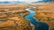 A Panoramic Aerial Perspective of Nature\\\'s Pathway. The Grandeur of the River Unfurled. Generative AI