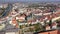 Panoramic aerial view of autumn Hradec Kralove townscape with Renaissance clock tower and Gothic Cathedral on sunny day