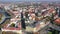 Panoramic aerial view of autumn Hradec Kralove townscape with Renaissance clock tower and Gothic Cathedral on sunny day