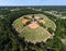 An panoramic aerial view of a baseball field.