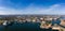 Panoramic aerial view of Cardiff Bay with the city centre in the background