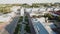 Panoramic aerial view of center of Murom city with water tower, Russia