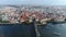 Panoramic aerial view of Charles Bridge, aerial of the city, view from above on the cityscape of Prague