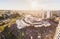 Panoramic aerial view from the city, the main avenue and the Shopping Campo Grande on a sunset.