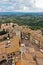 Panoramic aerial view of the city and surrounding countryside from the towers of San Gimignano in Tuscany