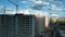 Panoramic aerial view. Construction of apartment building in green zone.