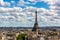 Panoramic aerial view of Eiffel Tower and Paris from Arc de Triomphe, France