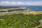 Panoramic aerial view of Gatun Locks with cargo ships passing through,