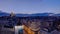 Panoramic aerial view of Gran Via day to night timelapse, Skyline Old Town Cityscape, Metropolis Building, capital of