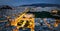 Panoramic aerial view of the illuminated skyline at the city center of Athens