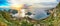 Panoramic aerial view of Isola Bella island and beach in Taormina