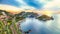 Panoramic aerial view of Isola Bella island and beach in Taormina