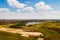 Panoramic aerial view of Lake Peskara in Zrenjanin, Serbia