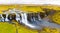 panoramic aerial view of a large waterfall in iceland