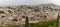 Panoramic aerial view at the main Granada cityscape, view from the Alhambra citadel palace lookout, architecture buildings and