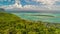 Panoramic aerial view of Mauritius coastline, Africa. Sunny day with ocean and vegetation