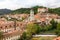 Panoramic aerial view of medieval old town of Skofja Loka, Slovenia