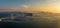 Panoramic aerial view of Naruto Bridge and whirlpools at sunset