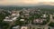 Panoramic aerial view of North Carolina Appalachian city Asheville with downtown architecture and Blue Ridge Mountain