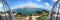 Panoramic aerial view over Shadow of Christ statue in Lisbon Almada