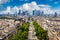 Panoramic aerial view of Paris from Arc de Triomphe in a sunny day, France