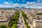 Panoramic aerial view of Paris from Arc de Triomphe in a sunny day, France