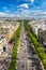 Panoramic aerial view of Paris and Avenue des Champs Elysees from Arc de Triomphe, France