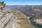 Panoramic aerial view on Penedo DurÃ£o viewpoint, typical landscape of the International Douro Park, dam on Douro river and