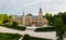 Panoramic aerial view about about the period-correctly renovated Wenckheim Palace at SzabadkÃ­gyÃ³s, Hungary.