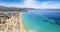 Panoramic aerial view of the popular Agios Prokopios beach at Naxos island