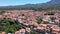 Panoramic aerial view of Prades cityscape with buildings and streets, Tarragona, Catalonia, Spain