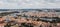 Panoramic aerial view of Prague rooftops and skyline from Petrin Observation Tower, Prague, Czech Republic