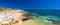 Panoramic aerial view of Praia Da Gale beach, near Albufeira and Armacao De Pera, Algarve, Portugal