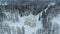 Panoramic aerial view of the Roller Coaster Pavilion and the snow-covered park in Oranienbaum. Coastal ledge. Upper park. Green