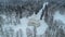 Panoramic aerial view of the Roller Coaster Pavilion and the snow-covered park in Oranienbaum. Coastal ledge. Upper park. Green