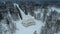 Panoramic aerial view of the Roller Coaster Pavilion and the snow-covered park in Oranienbaum. Coastal ledge. Upper park. Green