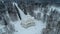 Panoramic aerial view of the Roller Coaster Pavilion and the snow-covered park in Oranienbaum. Coastal ledge. Upper park. Green