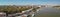 Panoramic aerial view of Savannah skyline on a beautiful day, Ge