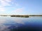 Panoramic aerial view of scenic lake wetlands