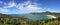 Panoramic aerial view of Taupo Bay in Northland, New Zealand