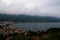 Panoramic aerial view to Ohrid lake and city from Samuels Fortress, North Macedonia