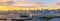 Panoramic Aerial view of Tokyo skylines with Rainbow bridge and tokyo tower over Tokyo bay in daytime from Odaiba in Tokyo city