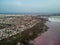 Panoramic aerial view of Torrevieja cityscape and Las Salinas