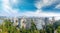 Panoramic aerial view of Vancouver cityscape from Stanley Park,