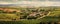 panoramic aerial view of a vast vineyard, with rows of grapevines stretching to the horizon, lush green foliage panorama