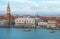 panoramic aerial view of venice cityscape showing san marco and boats in the sea