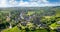 Panoramic aerial view of the village and castle of Corfe, Dorset