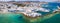Panoramic aerial view of the village of Naousa, north Paros, Cyclades, Greece