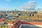 Panoramic aerial view of the Vilnius city with Viliya Neris river, bridge and modern urban skyline